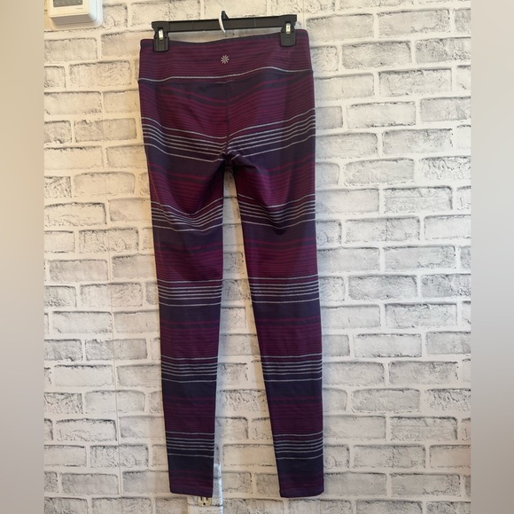 Athleta purple horizontal stripe athletic leggings ankle length~Medium Tall - Picture 3 of 5